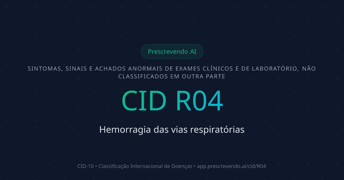 CID R04 - Hemorragia das vias respiratórias | CID-10 | Prescrevendo AI